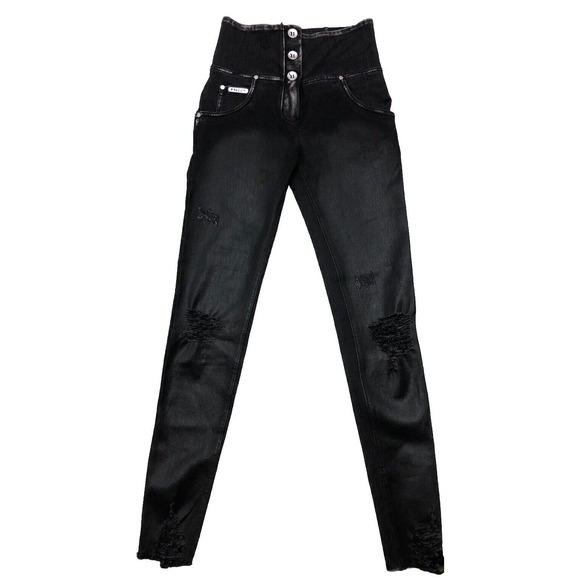 Freddy WR.UP Jeans Leggings XS Black‎ Denim Shaping Compression Distressed - Picture 1 of 15